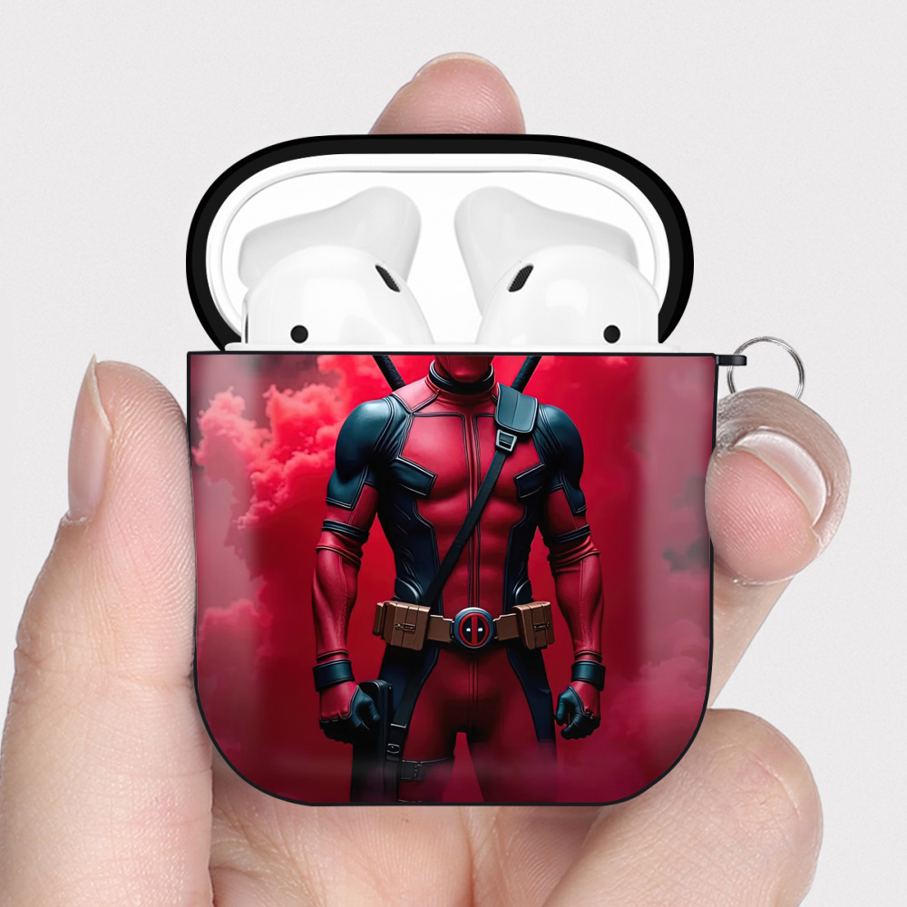 （画像用） Deadpool デッドプール AirPods 第2世代保護ケース ハードシェル ブラック 耐衝撃・防指紋・カラビナ付き