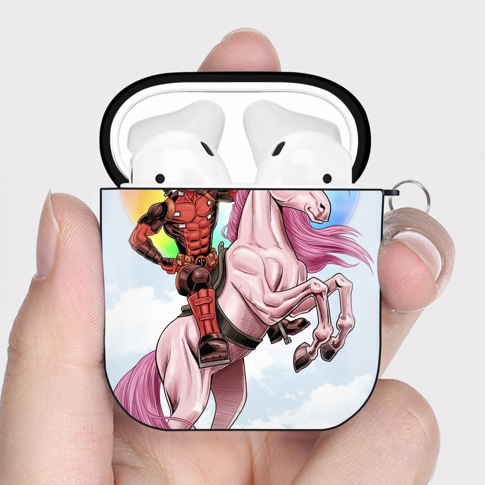 （画像用） Deadpool デッドプール AirPods 第2世代保護ケース ハードシェル ブラック 耐衝撃・防指紋・カラビナ付き