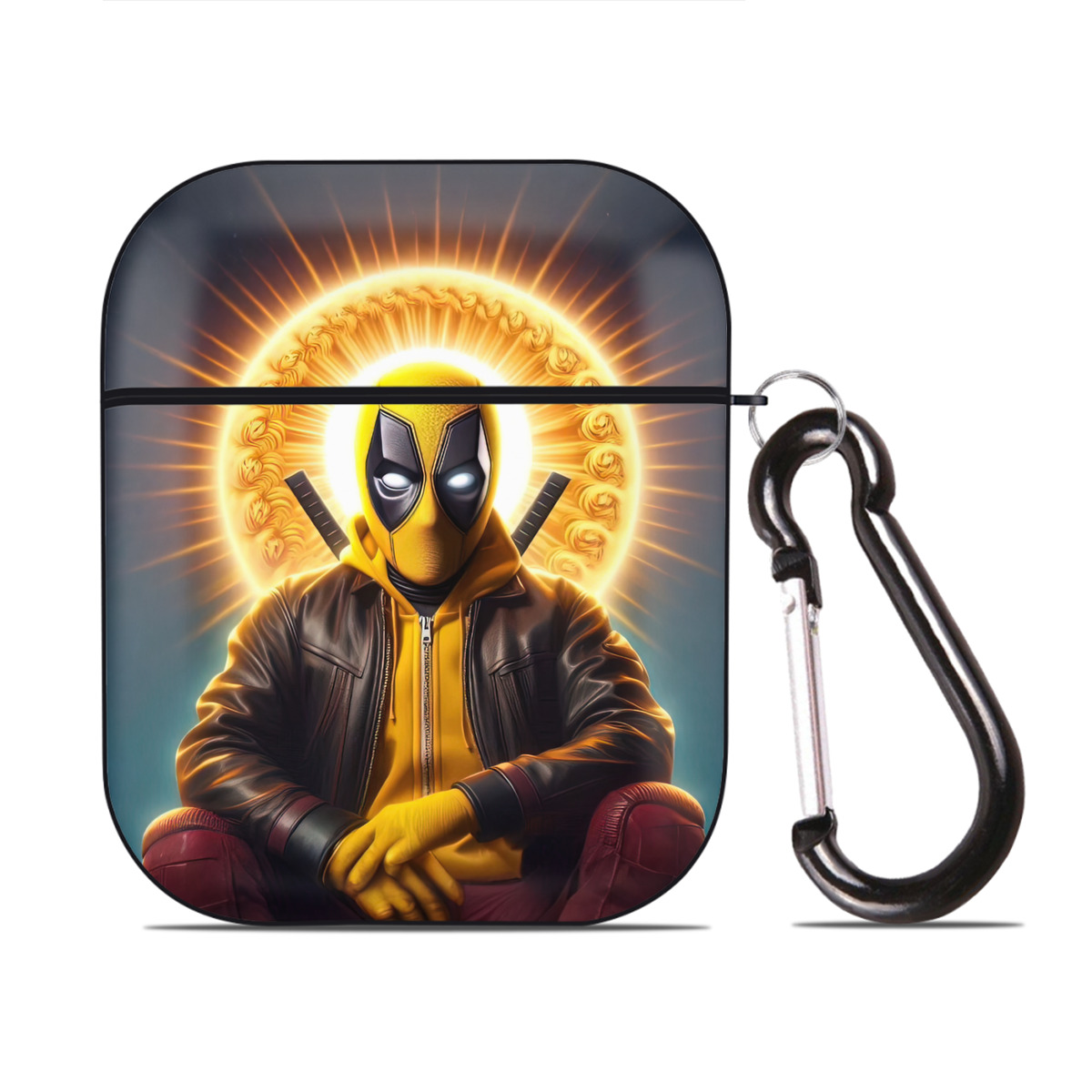 （画像用） Deadpool デッドプール AirPods 第2世代保護ケース ハードシェル ブラック 耐衝撃・防指紋・カラビナ付き