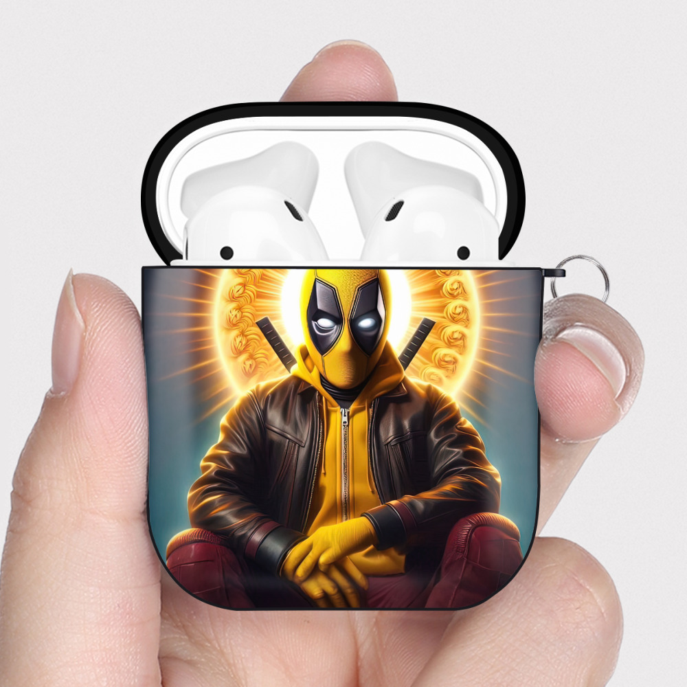 （画像用） Deadpool デッドプール AirPods 第2世代保護ケース ハードシェル ブラック 耐衝撃・防指紋・カラビナ付き
