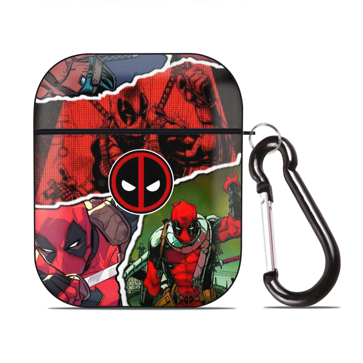 （画像用） Deadpool デッドプール AirPods 第2世代保護ケース ハードシェル ブラック 耐衝撃・防指紋・カラビナ付き