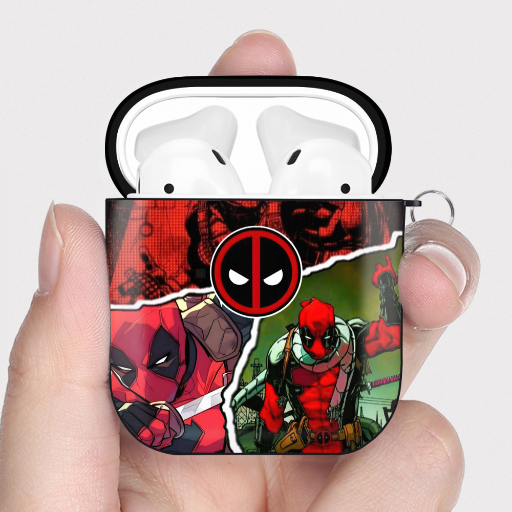 （画像用） Deadpool デッドプール AirPods 第2世代保護ケース ハードシェル ブラック 耐衝撃・防指紋・カラビナ付き