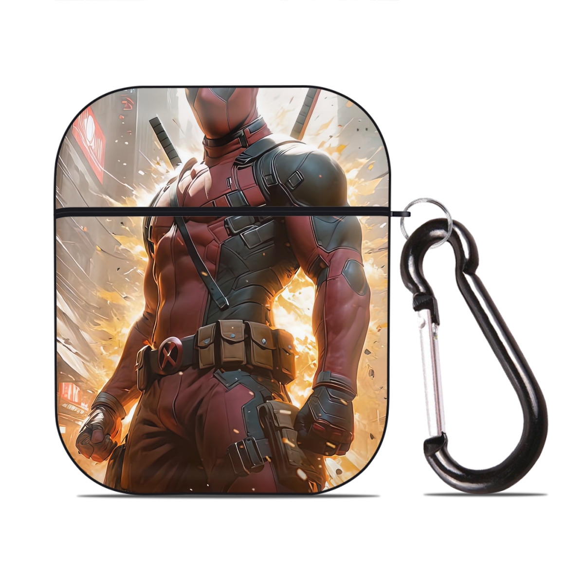 （画像用） Deadpool デッドプール AirPods 第2世代保護ケース ハードシェル ブラック 耐衝撃・防指紋・カラビナ付き