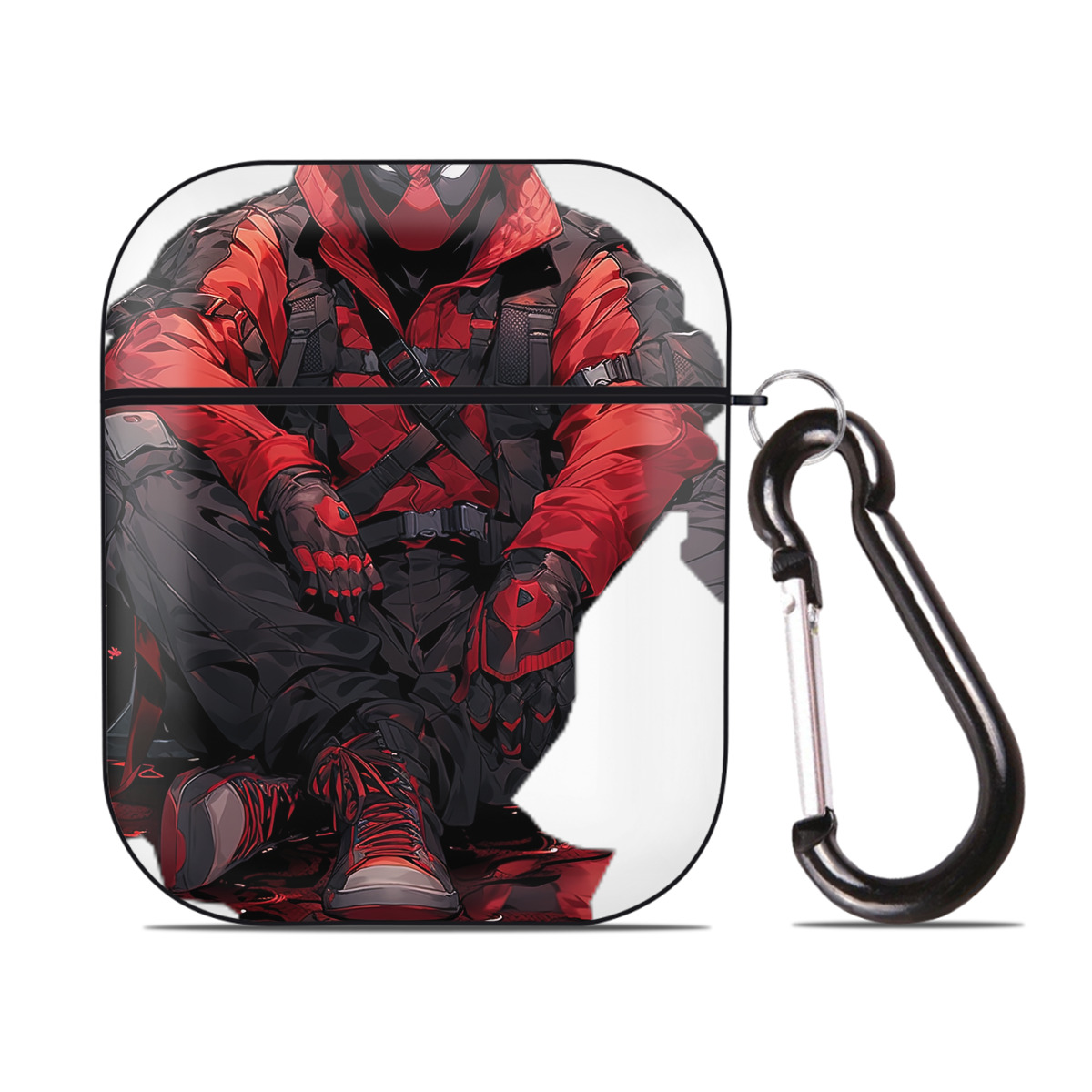 （画像用） Deadpool デッドプール AirPods 第2世代保護ケース ハードシェル ブラック 耐衝撃・防指紋・カラビナ付き