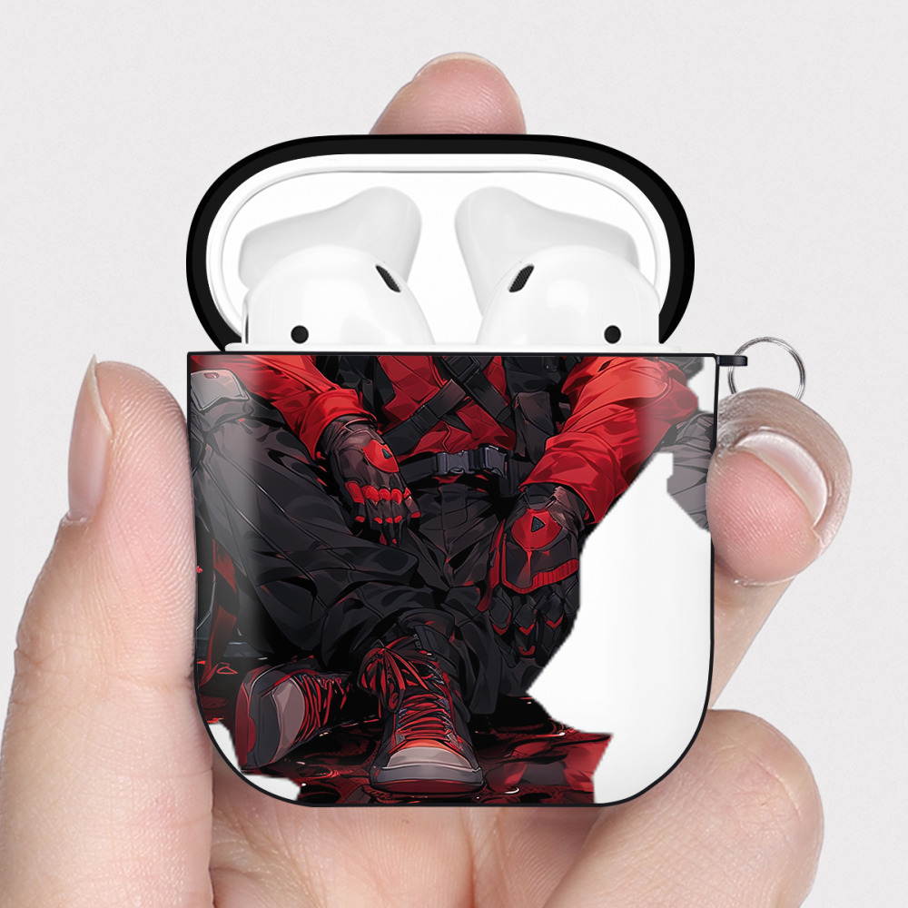 （画像用） Deadpool デッドプール AirPods 第2世代保護ケース ハードシェル ブラック 耐衝撃・防指紋・カラビナ付き