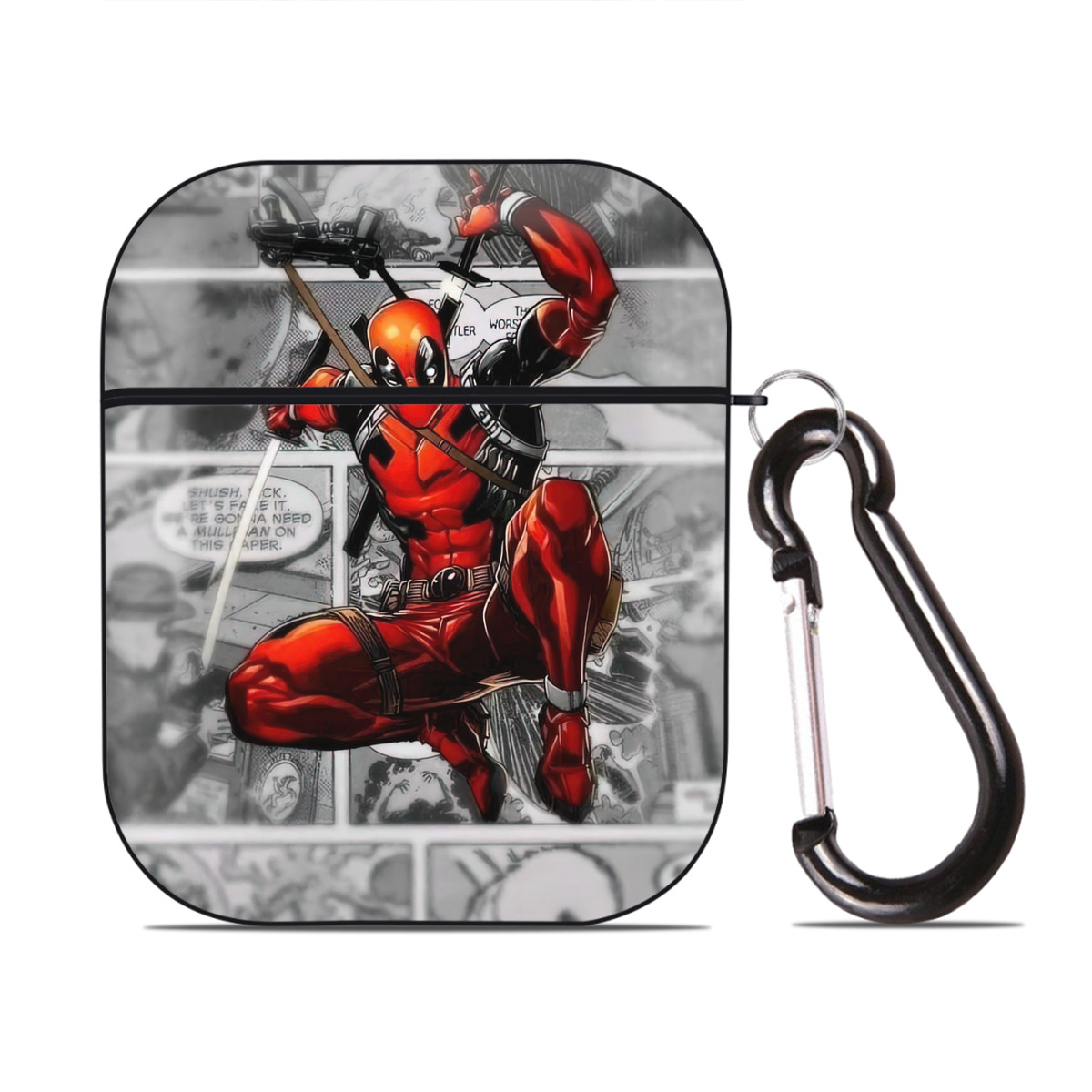 （画像用） Deadpool デッドプール AirPods 第2世代保護ケース ハードシェル ブラック 耐衝撃・防指紋・カラビナ付き