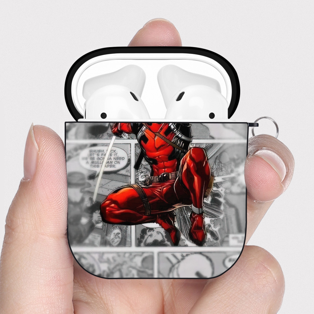 （画像用） Deadpool デッドプール AirPods 第2世代保護ケース ハードシェル ブラック 耐衝撃・防指紋・カラビナ付き