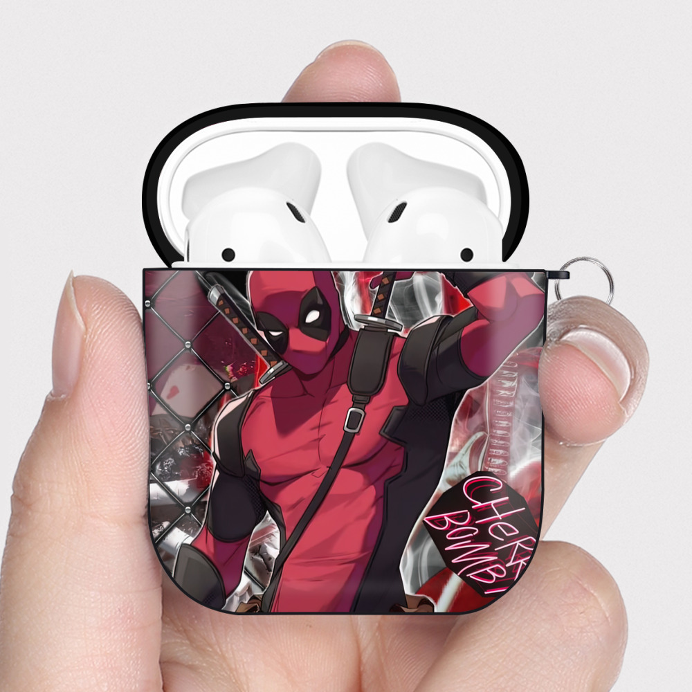 （画像用） Deadpool デッドプール AirPods 第2世代保護ケース ハードシェル ブラック 耐衝撃・防指紋・カラビナ付き