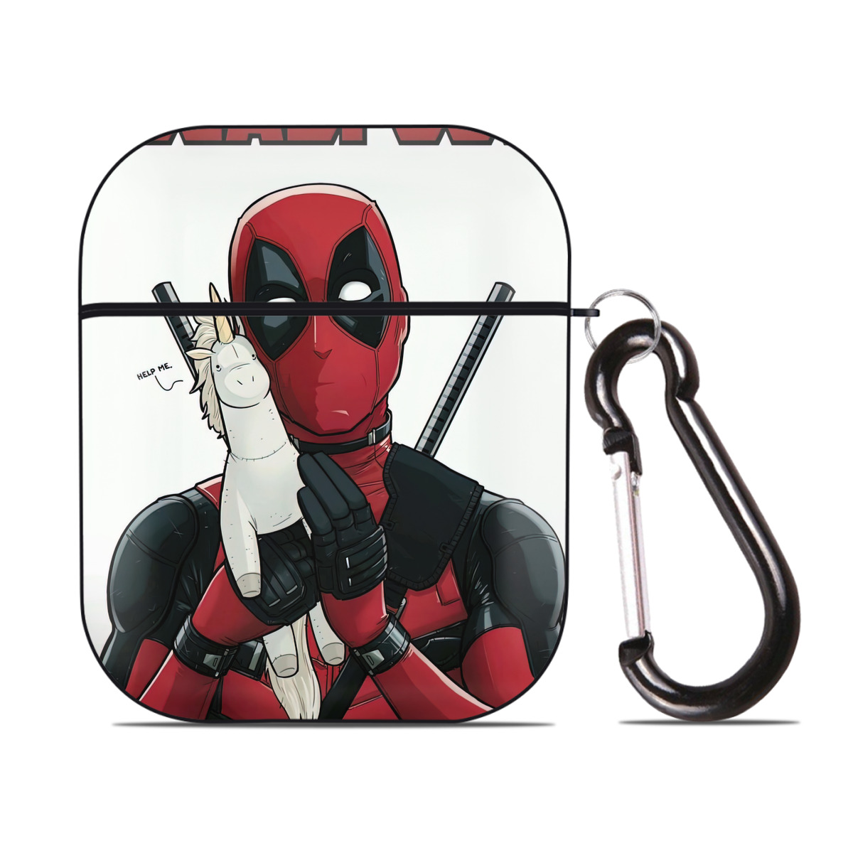 （画像用） Deadpool デッドプール AirPods 第2世代保護ケース ハードシェル ブラック 耐衝撃・防指紋・カラビナ付き