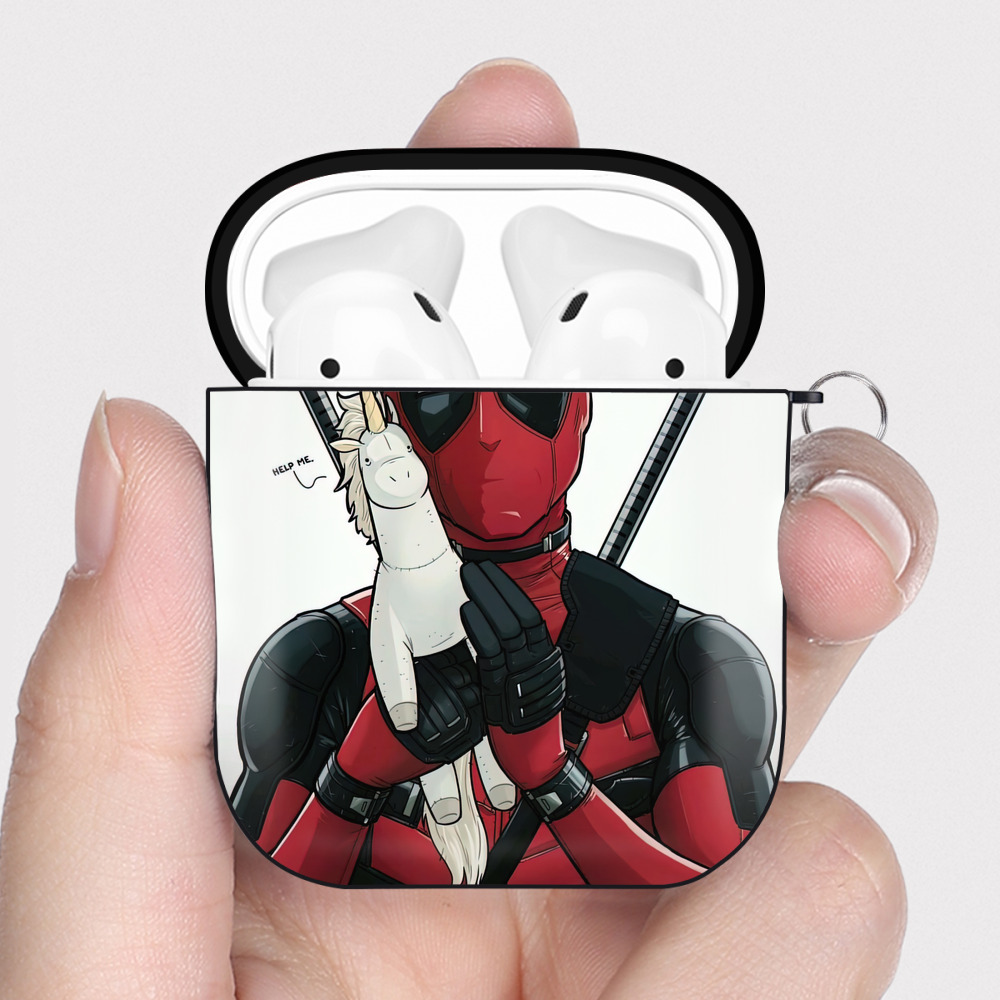 （画像用） Deadpool デッドプール AirPods 第2世代保護ケース ハードシェル ブラック 耐衝撃・防指紋・カラビナ付き