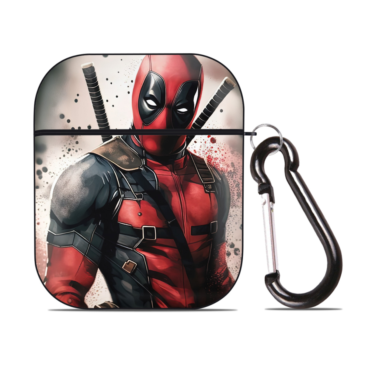 （画像用） Deadpool デッドプール AirPods 第2世代保護ケース ハードシェル ブラック 耐衝撃・防指紋・カラビナ付き