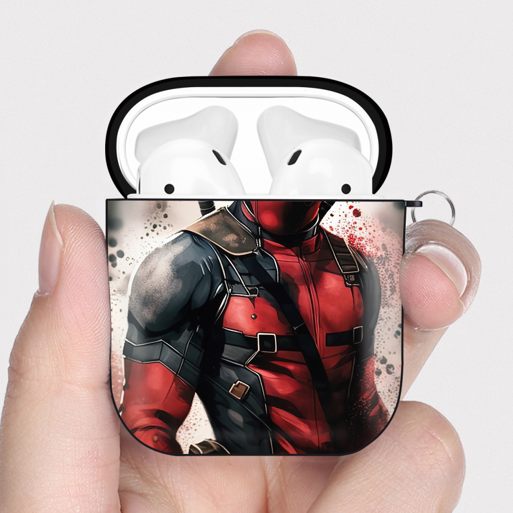 （画像用） Deadpool デッドプール AirPods 第2世代保護ケース ハードシェル ブラック 耐衝撃・防指紋・カラビナ付き