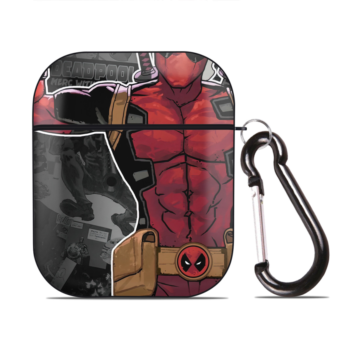 （画像用） Deadpool デッドプール AirPods 第2世代保護ケース ハードシェル ブラック 耐衝撃・防指紋・カラビナ付き