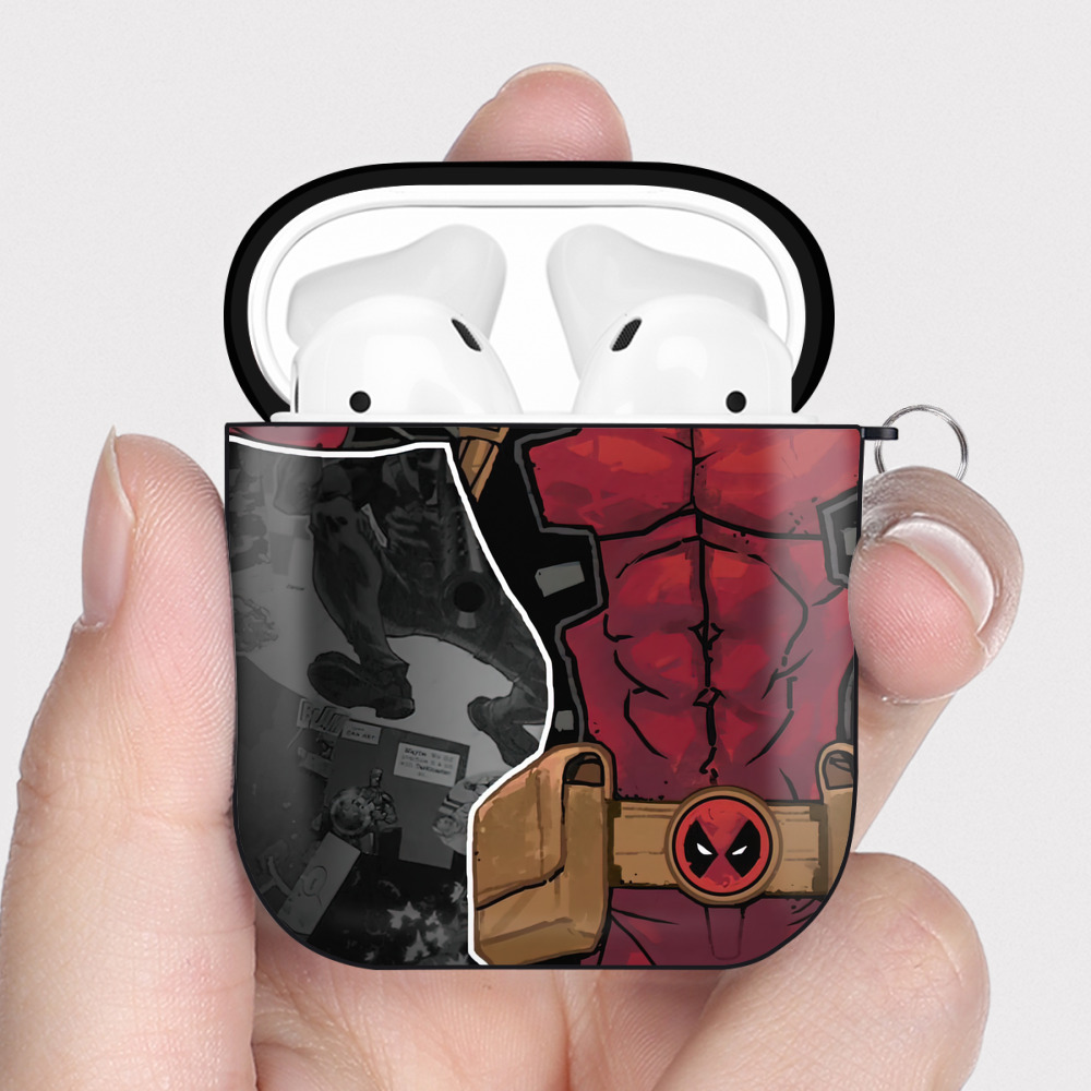 （画像用） Deadpool デッドプール AirPods 第2世代保護ケース ハードシェル ブラック 耐衝撃・防指紋・カラビナ付き