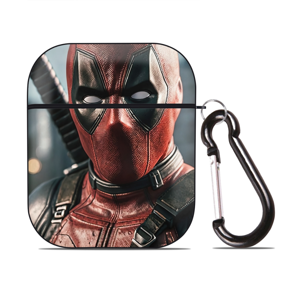 （画像用） Deadpool デッドプール AirPods 第2世代保護ケース ハードシェル ブラック 耐衝撃・防指紋・カラビナ付き