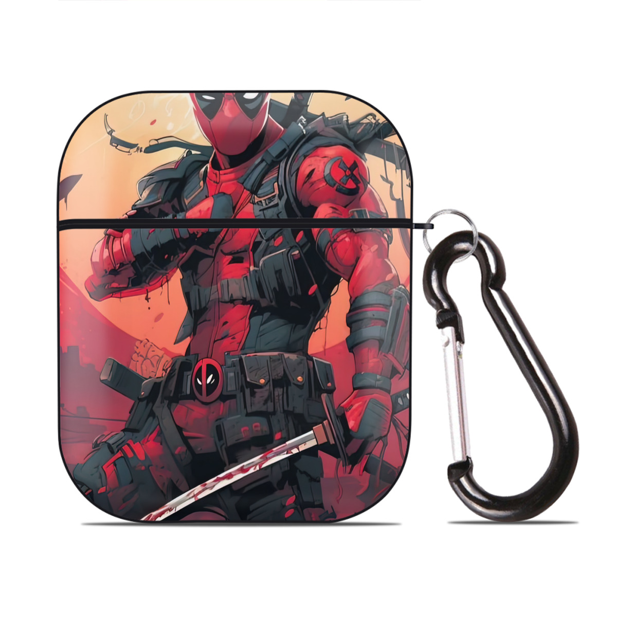 （画像用） Deadpool デッドプール AirPods 第2世代保護ケース ハードシェル ブラック 耐衝撃・防指紋・カラビナ付き