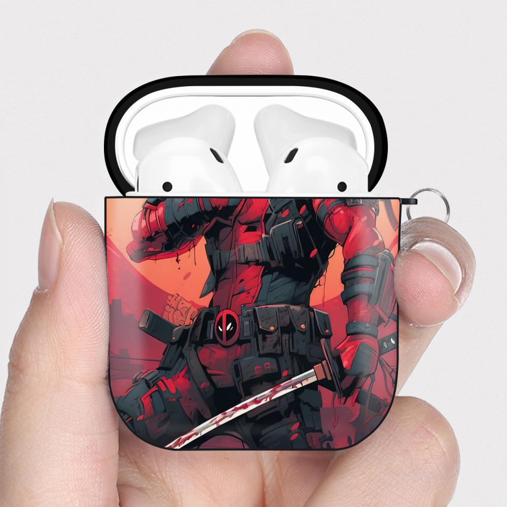 （画像用） Deadpool デッドプール AirPods 第2世代保護ケース ハードシェル ブラック 耐衝撃・防指紋・カラビナ付き
