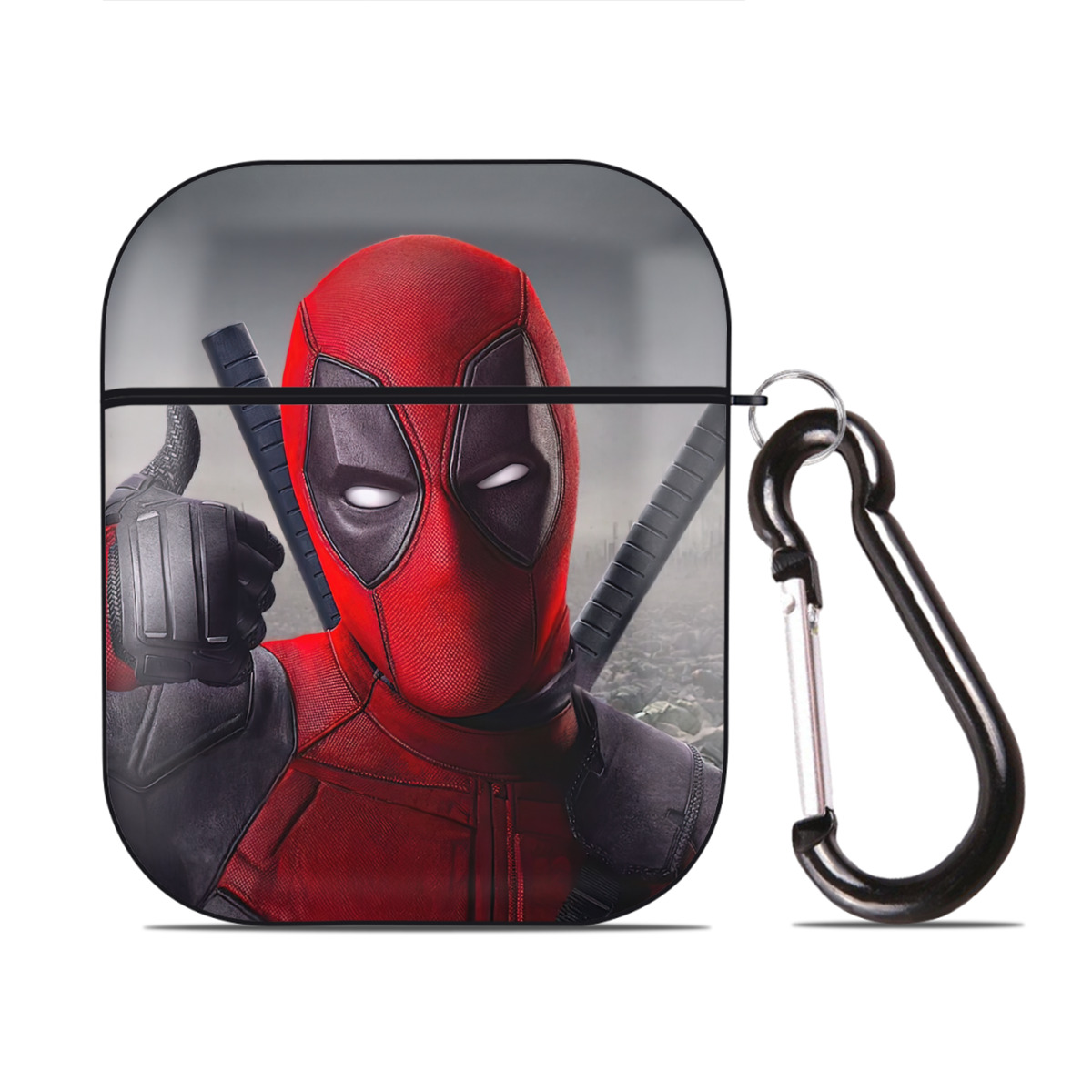 （画像用） Deadpool デッドプール AirPods 第2世代保護ケース ハードシェル ブラック 耐衝撃・防指紋・カラビナ付き
