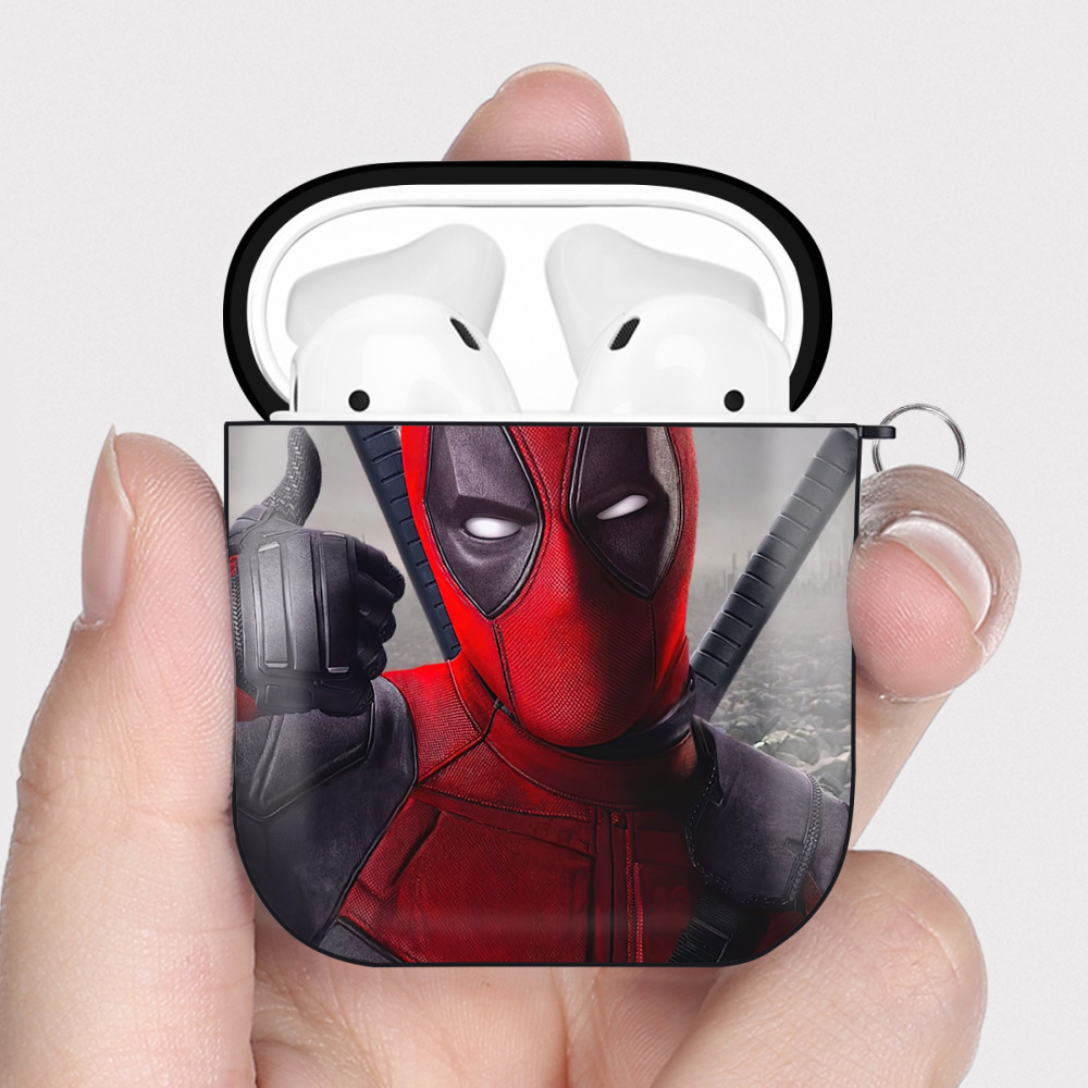（画像用） Deadpool デッドプール AirPods 第2世代保護ケース ハードシェル ブラック 耐衝撃・防指紋・カラビナ付き