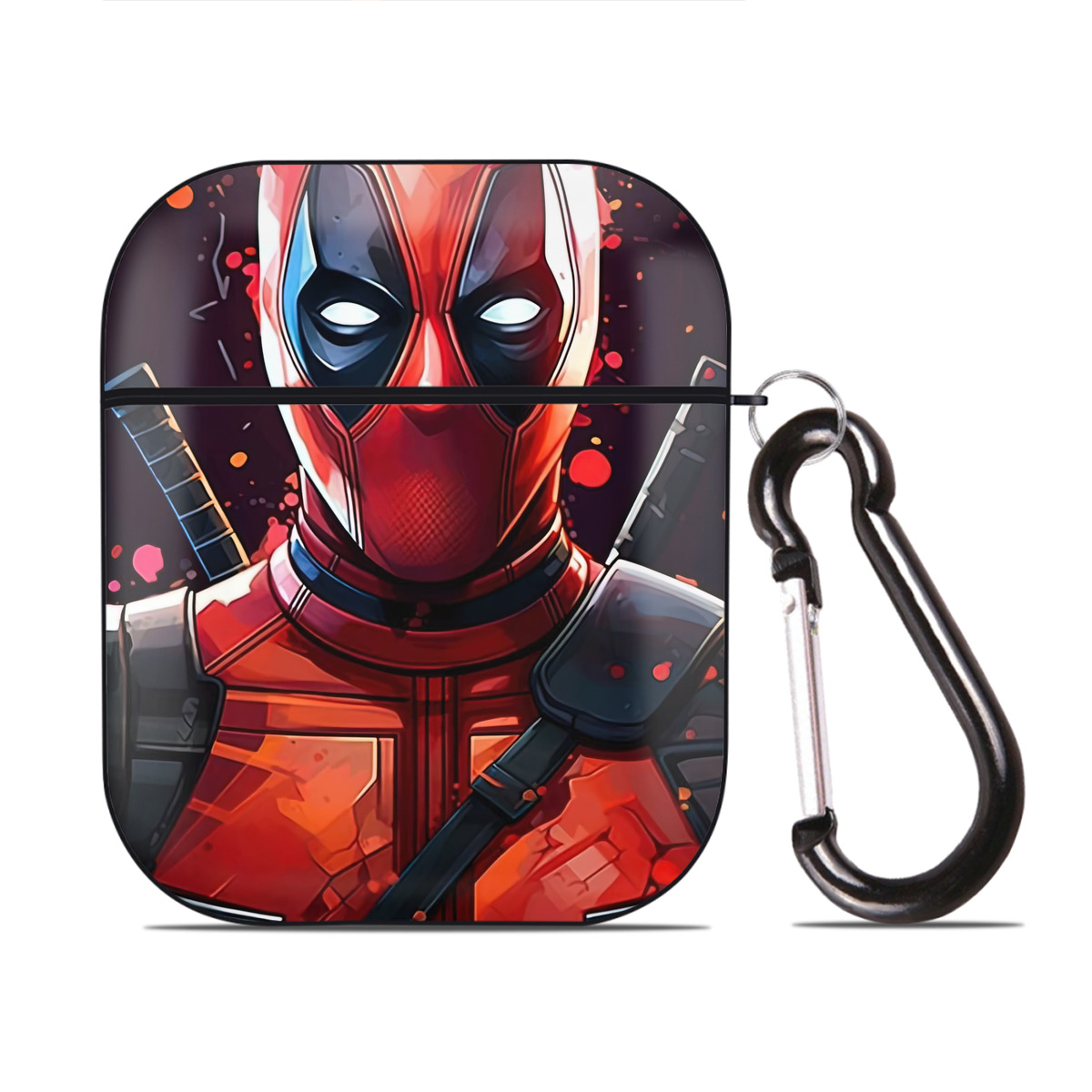 （画像用） Deadpool デッドプール AirPods 第2世代保護ケース ハードシェル ブラック 耐衝撃・防指紋・カラビナ付き
