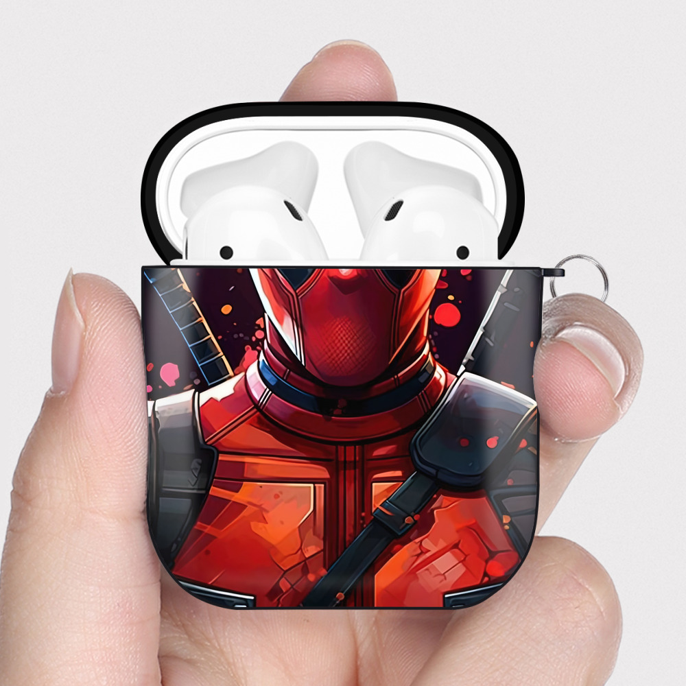 （画像用） Deadpool デッドプール AirPods 第2世代保護ケース ハードシェル ブラック 耐衝撃・防指紋・カラビナ付き