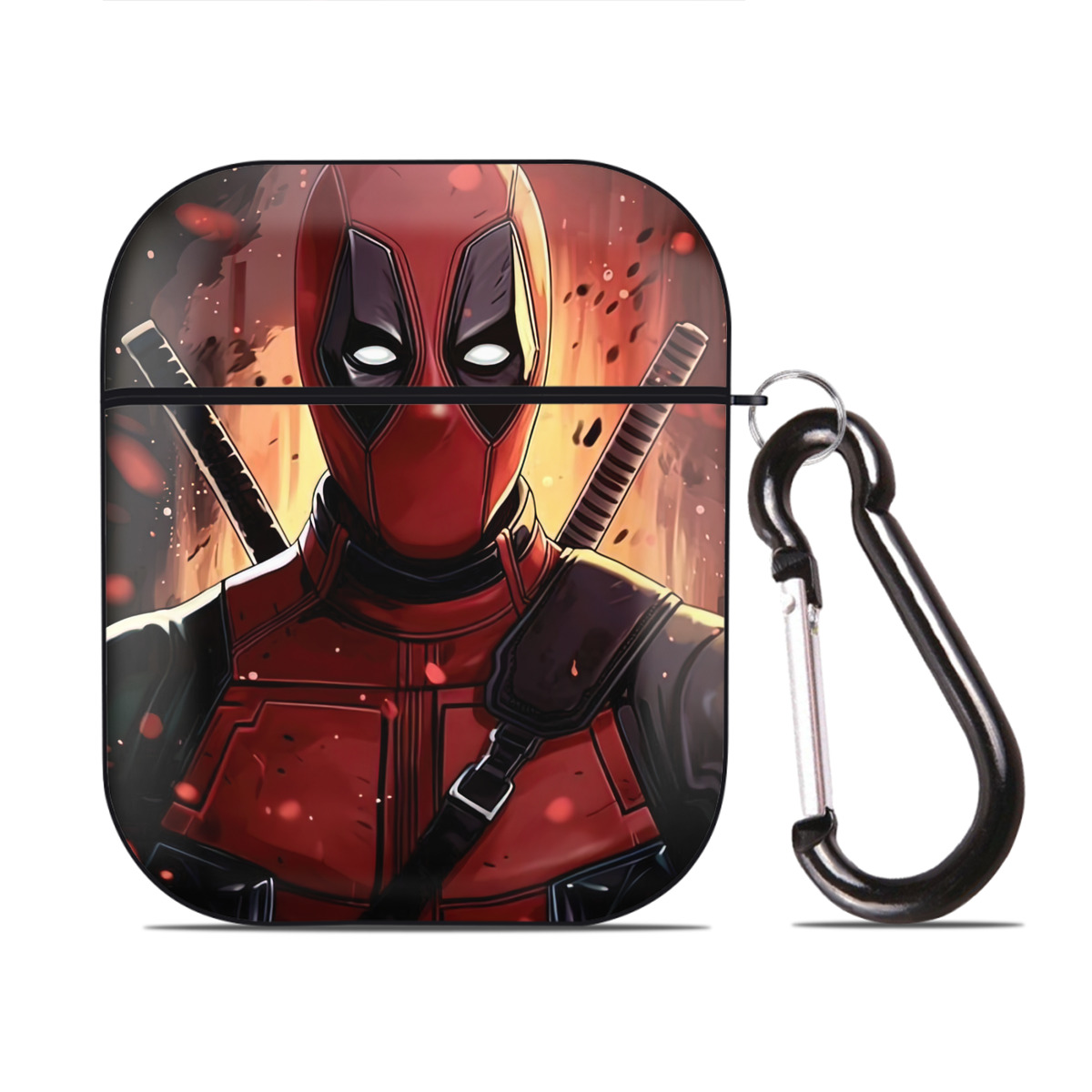 （画像用） Deadpool デッドプール AirPods 第2世代保護ケース ハードシェル ブラック 耐衝撃・防指紋・カラビナ付き