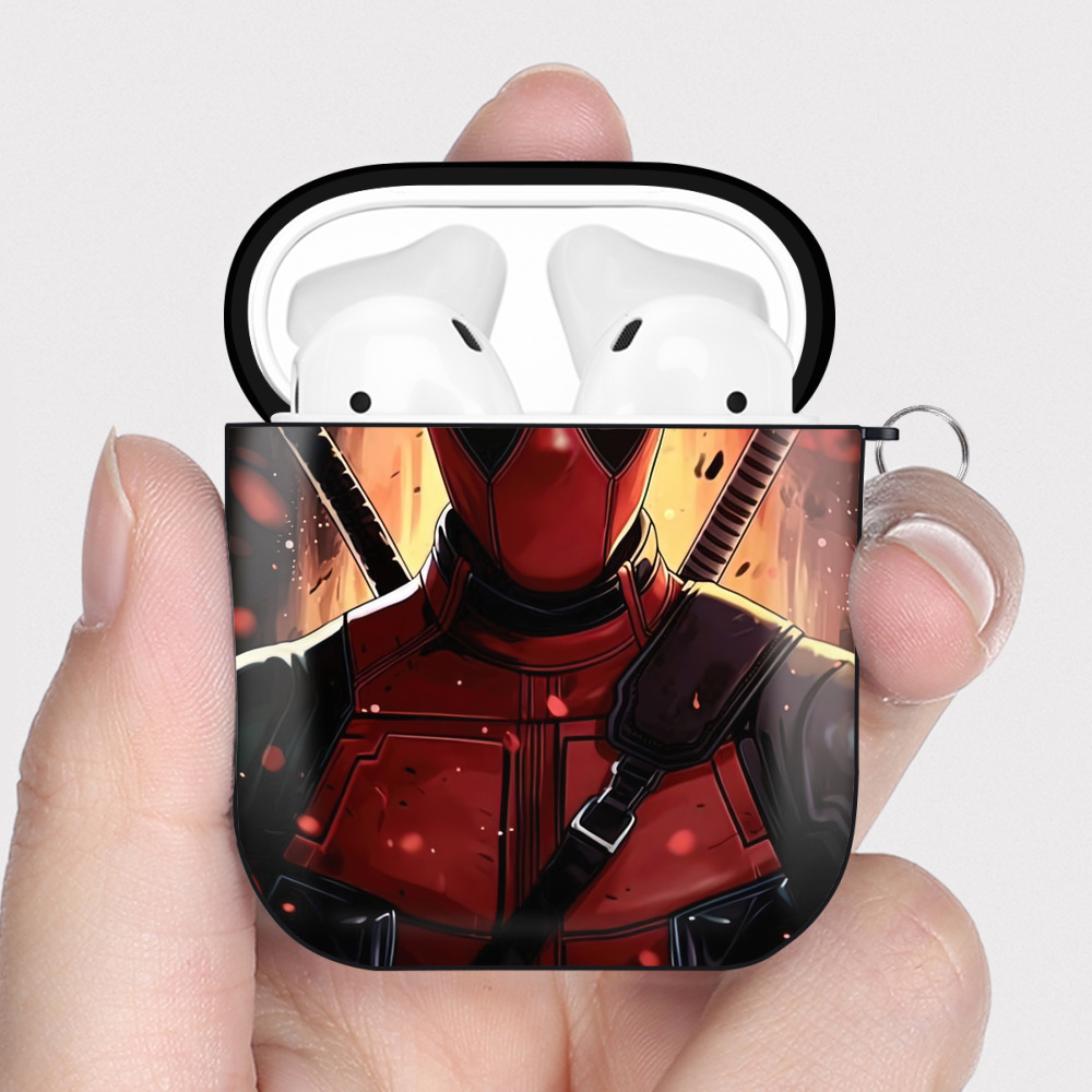 （画像用） Deadpool デッドプール AirPods 第2世代保護ケース ハードシェル ブラック 耐衝撃・防指紋・カラビナ付き