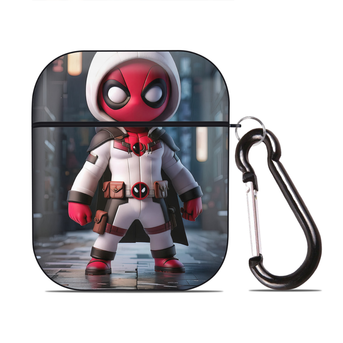 （画像用） Deadpool デッドプール AirPods 第2世代保護ケース ハードシェル ブラック 耐衝撃・防指紋・カラビナ付き