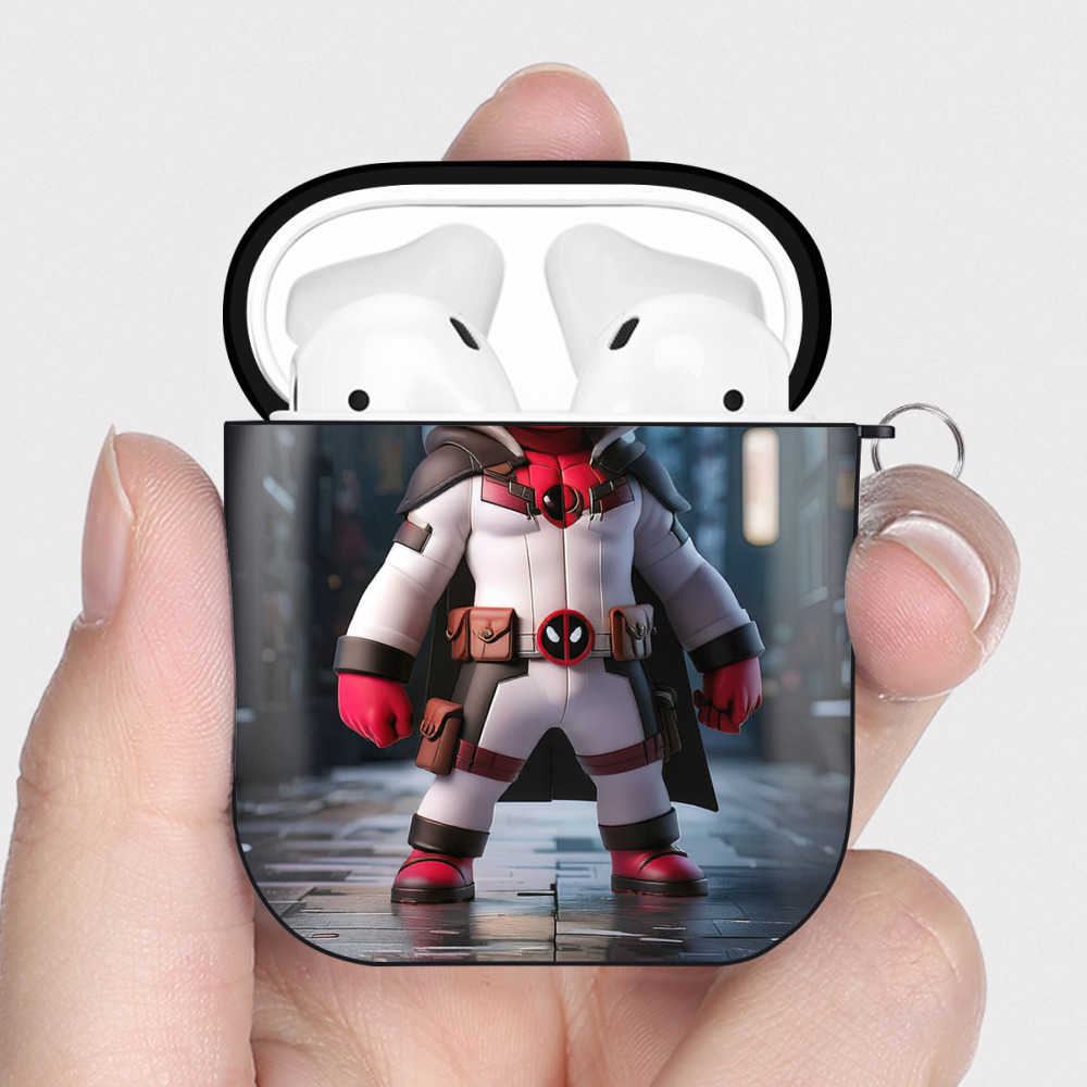 （画像用） Deadpool デッドプール AirPods 第2世代保護ケース ハードシェル ブラック 耐衝撃・防指紋・カラビナ付き