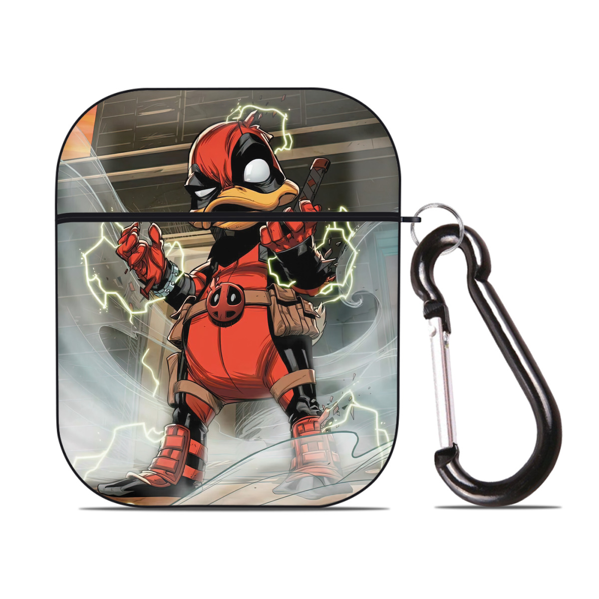 （画像用） Deadpool デッドプール AirPods 第2世代保護ケース ハードシェル ブラック 耐衝撃・防指紋・カラビナ付き