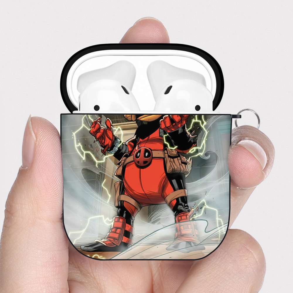 （画像用） Deadpool デッドプール AirPods 第2世代保護ケース ハードシェル ブラック 耐衝撃・防指紋・カラビナ付き