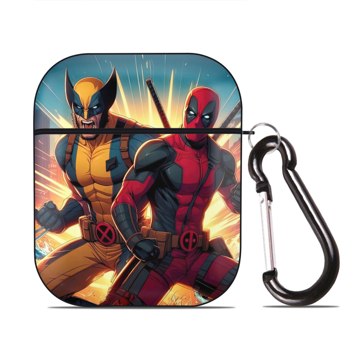 （画像用） Deadpool デッドプール AirPods 第2世代保護ケース ハードシェル ブラック 耐衝撃・防指紋・カラビナ付き