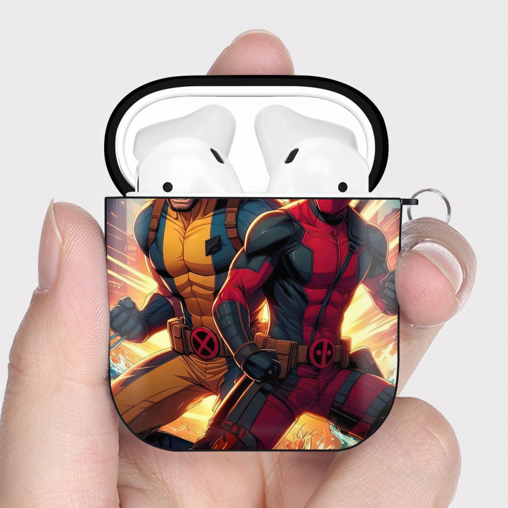（画像用） Deadpool デッドプール AirPods 第2世代保護ケース ハードシェル ブラック 耐衝撃・防指紋・カラビナ付き