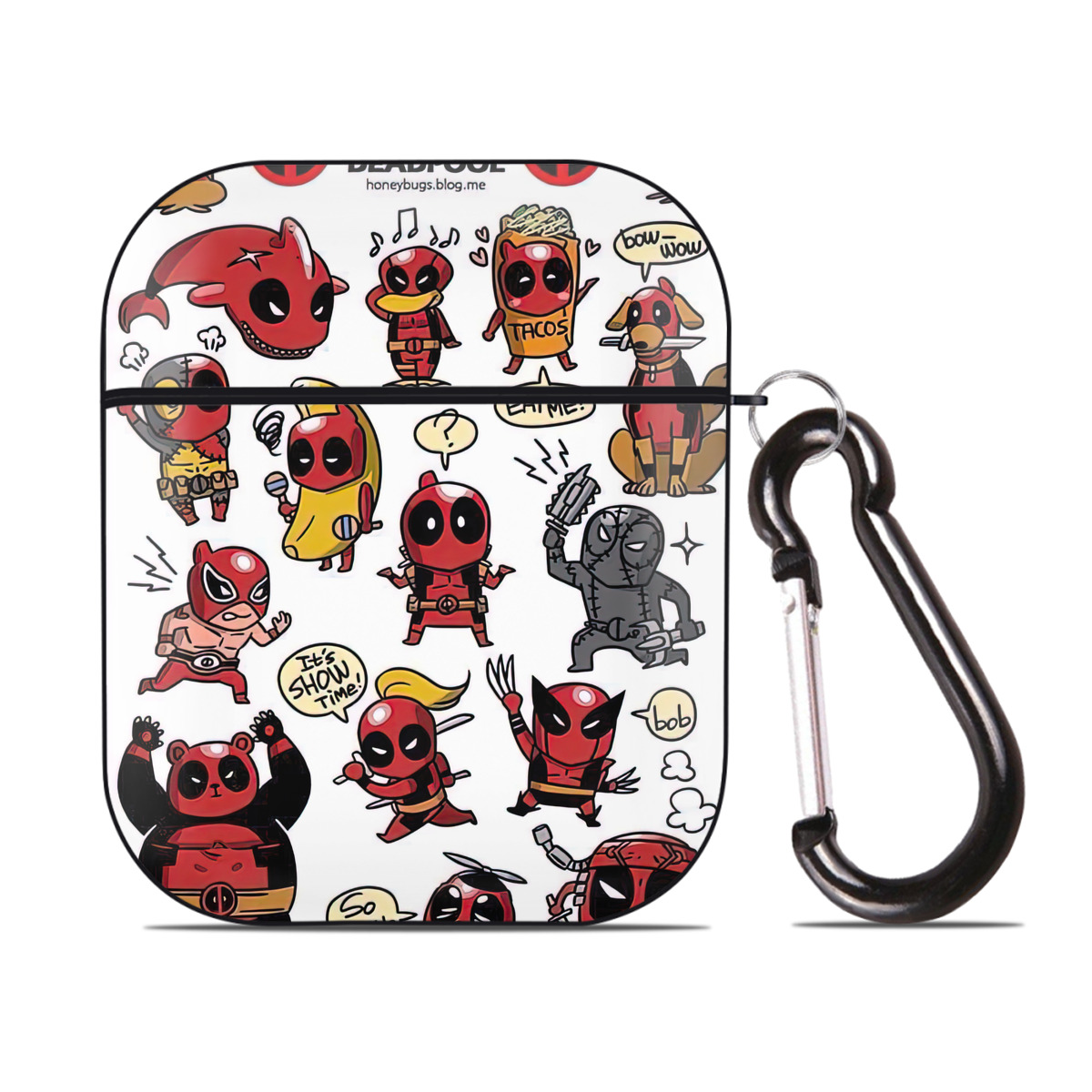 （画像用） Deadpool デッドプール AirPods 第2世代保護ケース ハードシェル ブラック 耐衝撃・防指紋・カラビナ付き