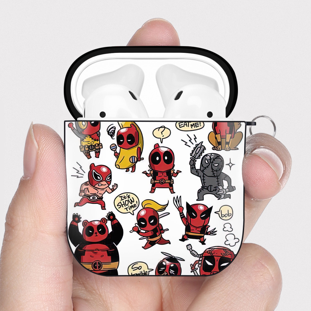 （画像用） Deadpool デッドプール AirPods 第2世代保護ケース ハードシェル ブラック 耐衝撃・防指紋・カラビナ付き
