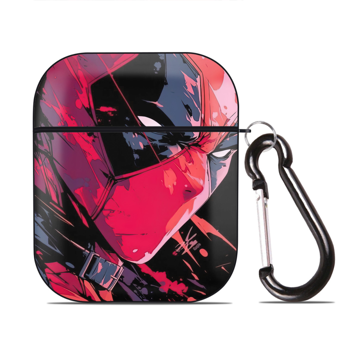 （画像用） Deadpool デッドプール AirPods 第2世代保護ケース ハードシェル ブラック 耐衝撃・防指紋・カラビナ付き