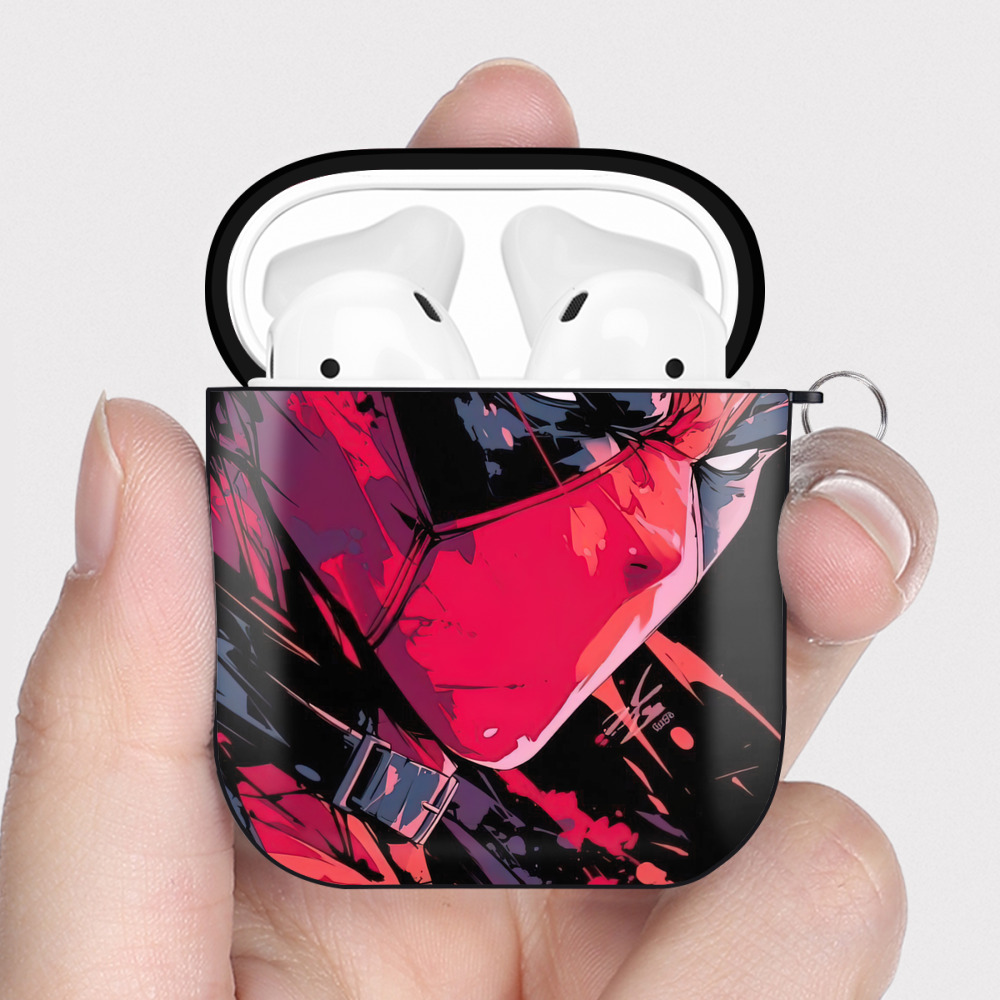 （画像用） Deadpool デッドプール AirPods 第2世代保護ケース ハードシェル ブラック 耐衝撃・防指紋・カラビナ付き