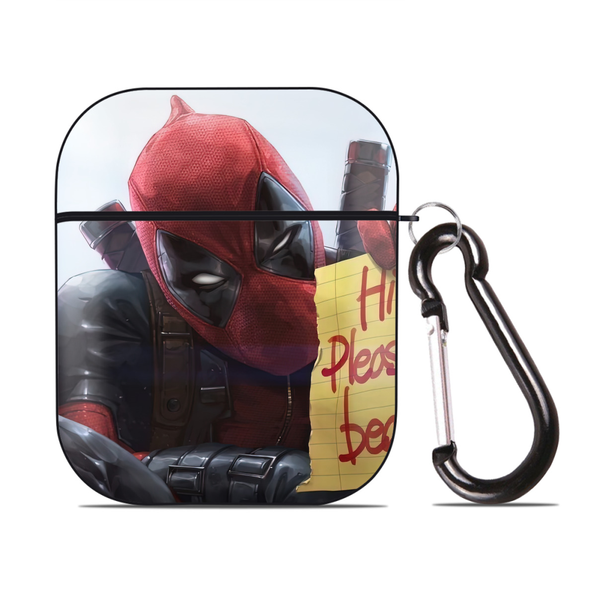 （画像用） Deadpool デッドプール AirPods 第2世代保護ケース ハードシェル ブラック 耐衝撃・防指紋・カラビナ付き