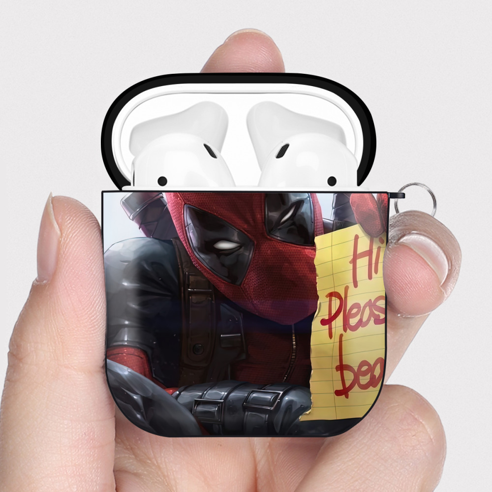 （画像用） Deadpool デッドプール AirPods 第2世代保護ケース ハードシェル ブラック 耐衝撃・防指紋・カラビナ付き