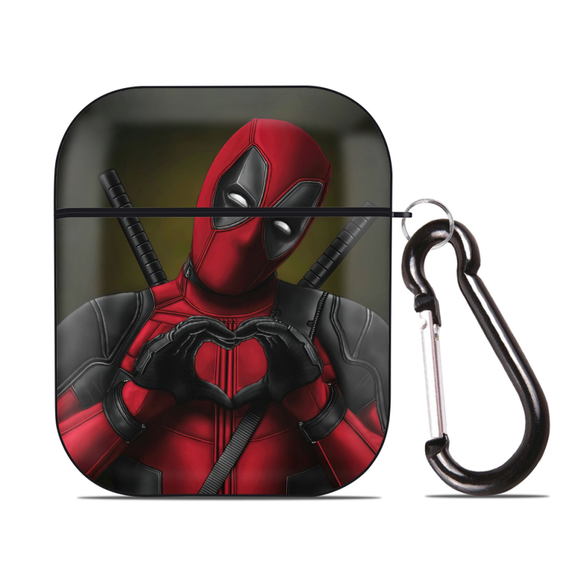 （画像用） Deadpool デッドプール AirPods 第2世代保護ケース ハードシェル ブラック 耐衝撃・防指紋・カラビナ付き