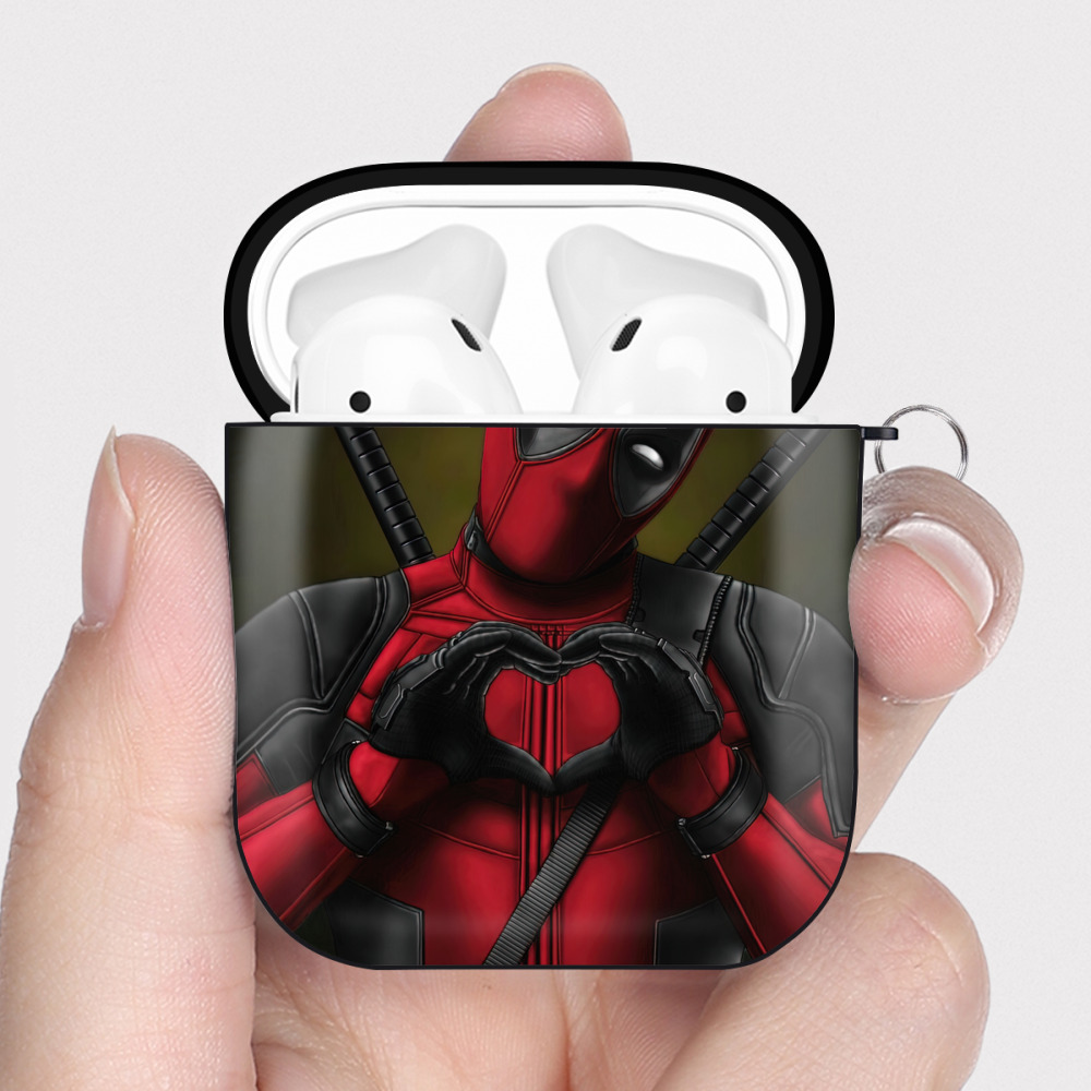 （画像用） Deadpool デッドプール AirPods 第2世代保護ケース ハードシェル ブラック 耐衝撃・防指紋・カラビナ付き