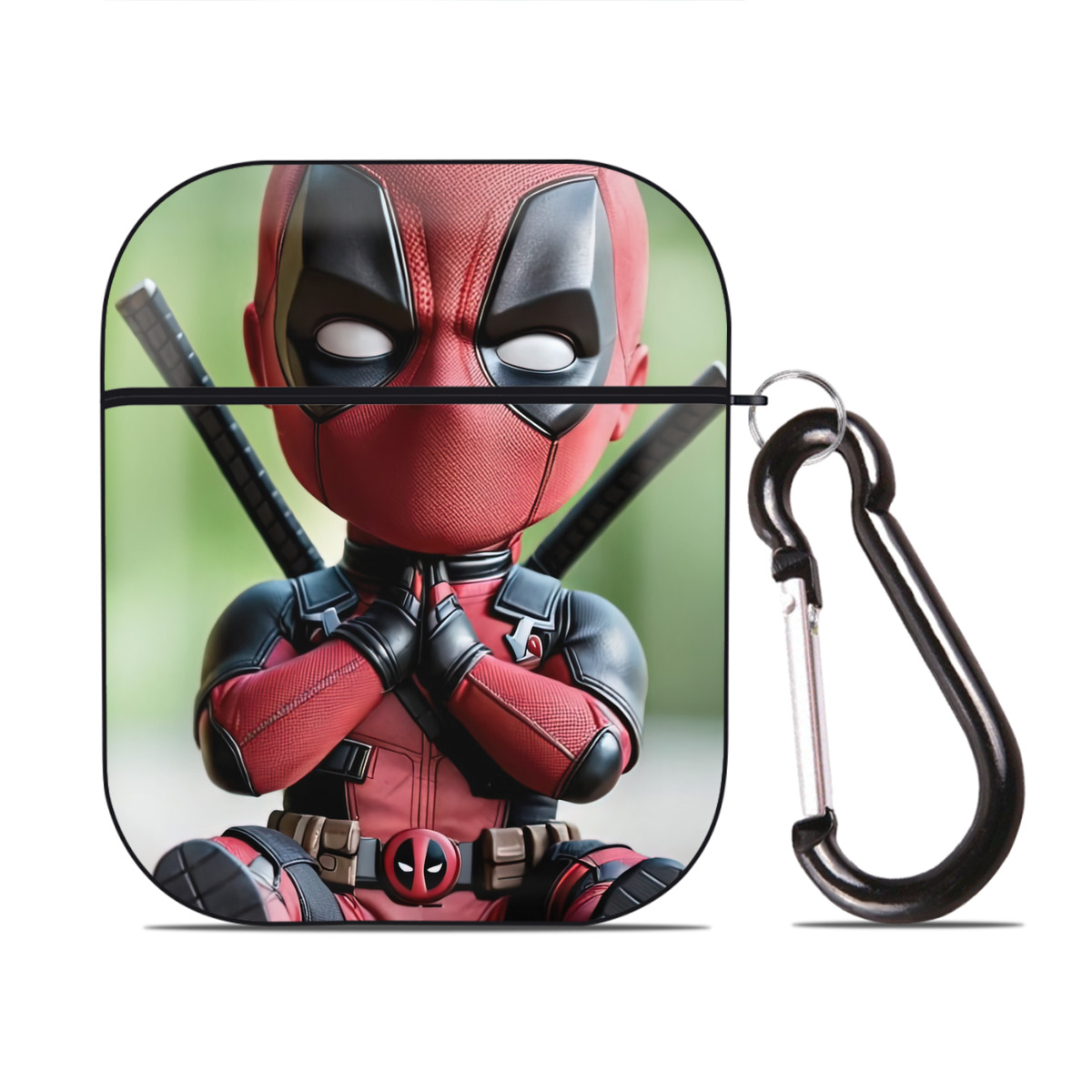 （画像用） Deadpool デッドプール AirPods 第2世代保護ケース ハードシェル ブラック 耐衝撃・防指紋・カラビナ付き