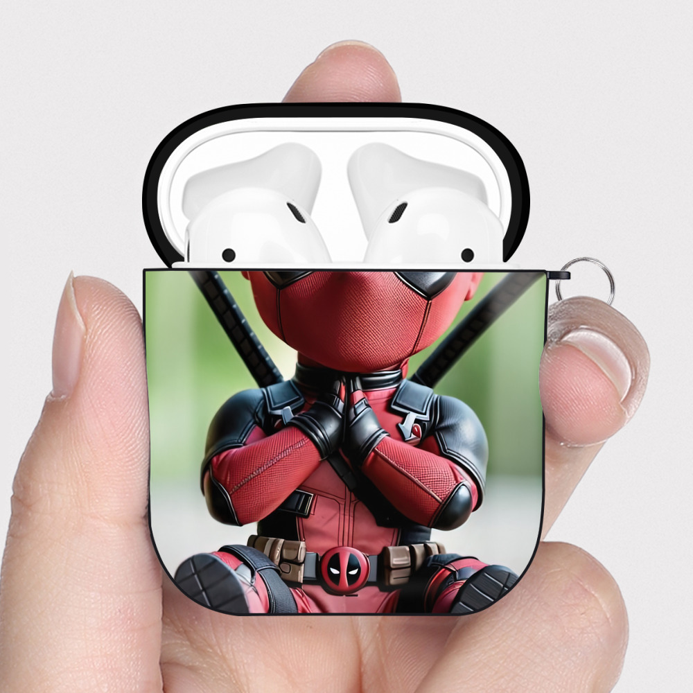 （画像用） Deadpool デッドプール AirPods 第2世代保護ケース ハードシェル ブラック 耐衝撃・防指紋・カラビナ付き
