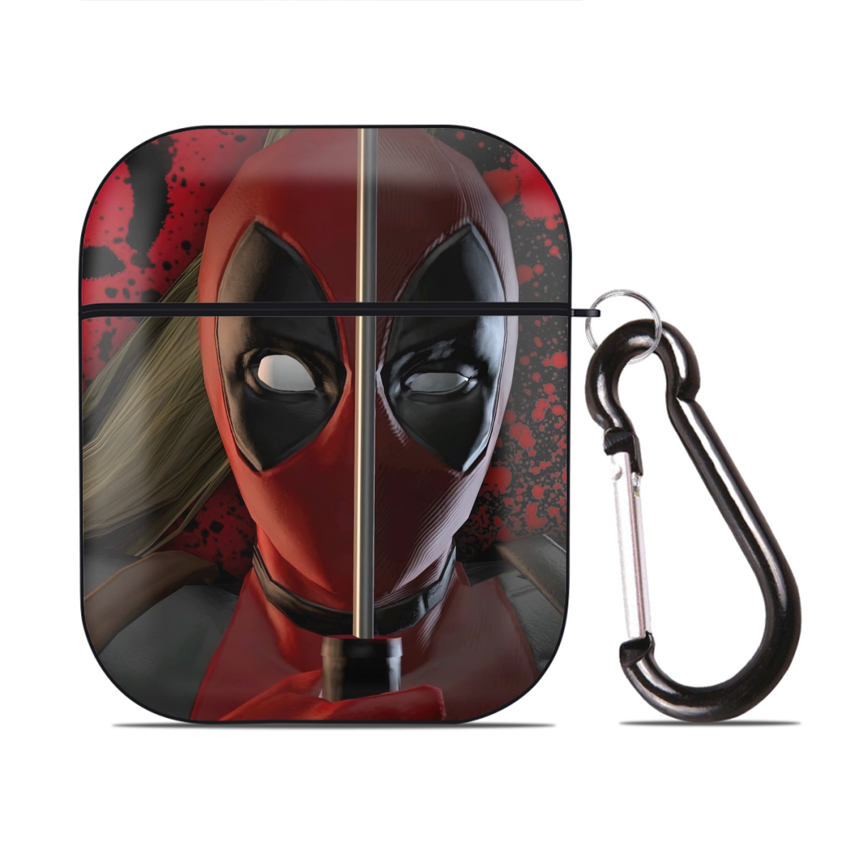 （画像用） Deadpool デッドプール AirPods 第2世代保護ケース ハードシェル ブラック 耐衝撃・防指紋・カラビナ付き