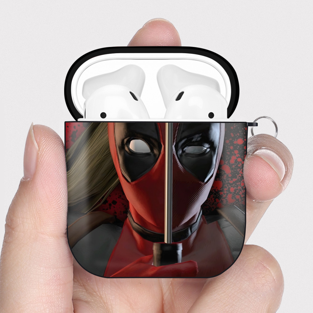 （画像用） Deadpool デッドプール AirPods 第2世代保護ケース ハードシェル ブラック 耐衝撃・防指紋・カラビナ付き