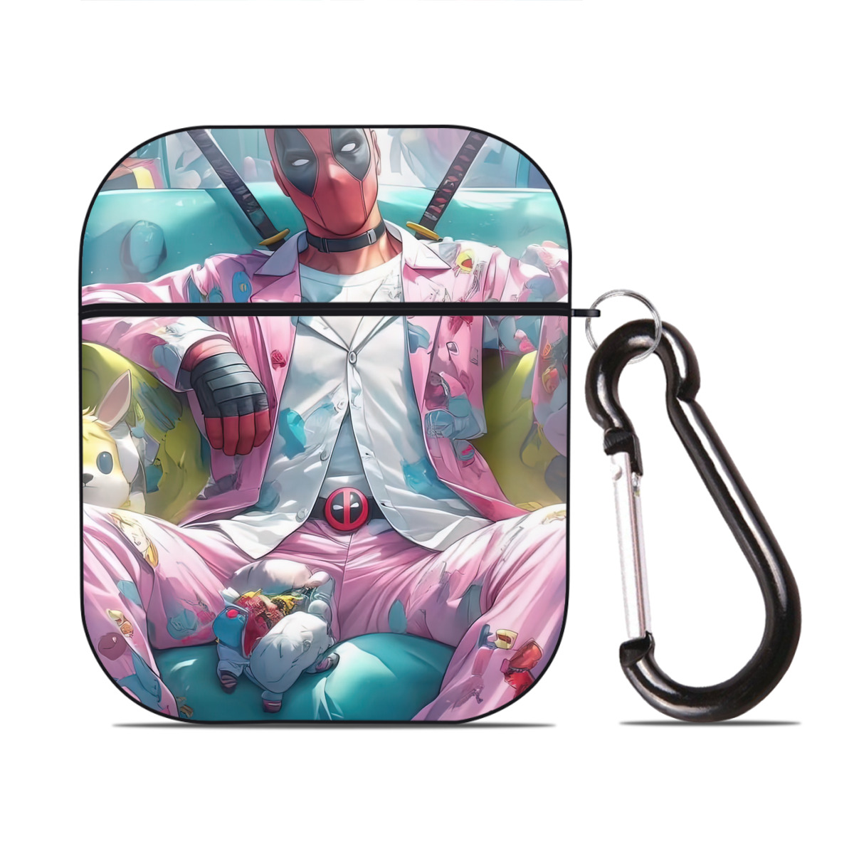 （画像用） Deadpool デッドプール AirPods 第2世代保護ケース ハードシェル ブラック 耐衝撃・防指紋・カラビナ付き