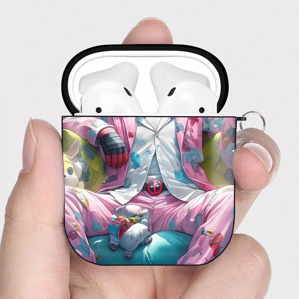 （画像用） Deadpool デッドプール AirPods 第2世代保護ケース ハードシェル ブラック 耐衝撃・防指紋・カラビナ付き