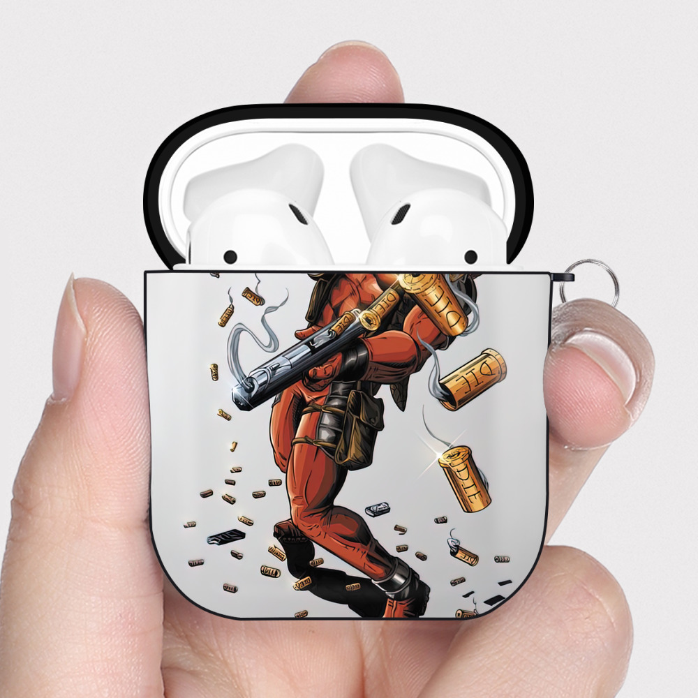 （画像用） Deadpool デッドプール AirPods 第2世代保護ケース ハードシェル ブラック 耐衝撃・防指紋・カラビナ付き