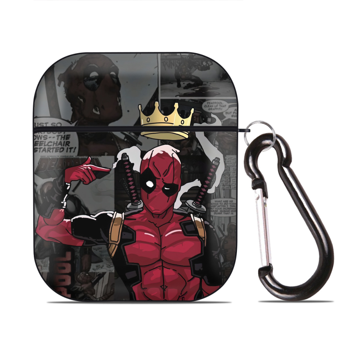 （画像用） Deadpool デッドプール AirPods 第2世代保護ケース ハードシェル ブラック 耐衝撃・防指紋・カラビナ付き