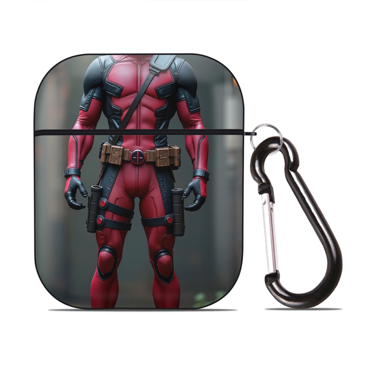 （画像用） Deadpool デッドプール AirPods 第2世代保護ケース ハードシェル ブラック 耐衝撃・防指紋・カラビナ付き